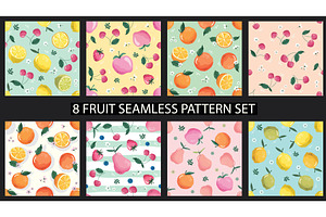 Seamless pattern set with fruits and