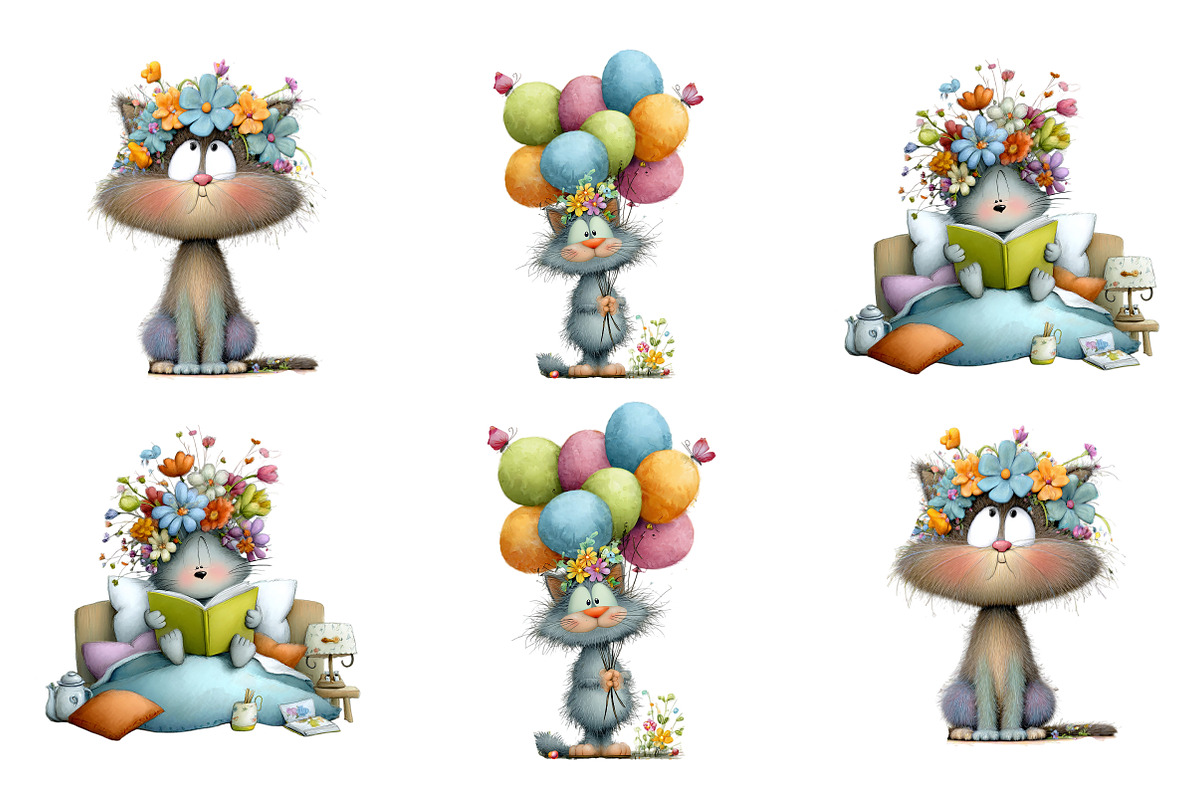 Flower Cats Clipart, an Illustration by SinaCreation (Photo 2 of 7)
