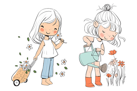Girl with flowers. Summer., an Illustration by Natalia Skripko
