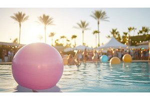Vibrant pool party with beach balls, a Sports & Recreation Photo by Lermont51