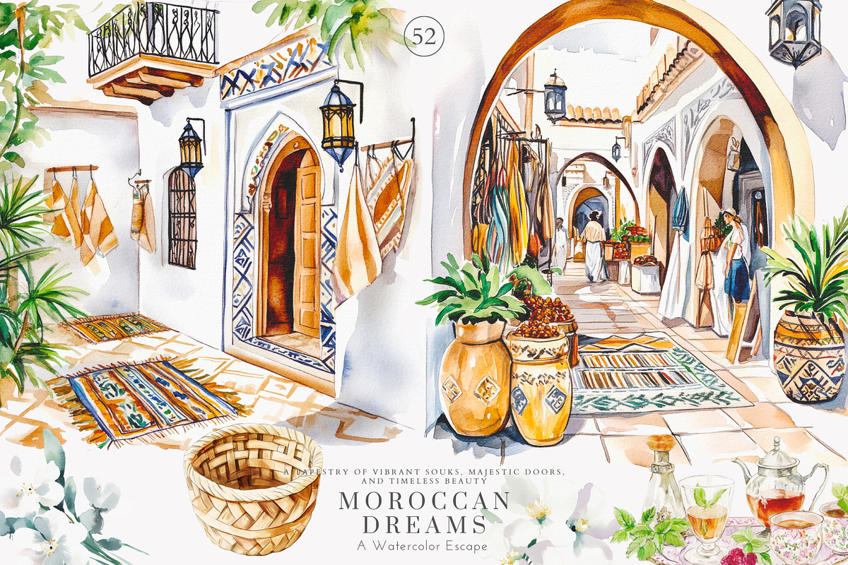 Moroccan clipart watercolor set, a Decorative Illustration by Patishop Art (Photo 2 of 10)