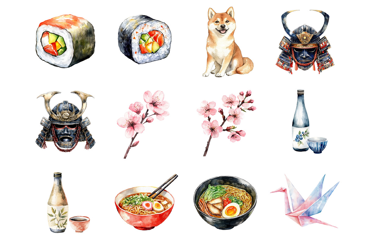 Watercolor Japan Clipart, an Illustration by Design Market (Photo 2 of 4)