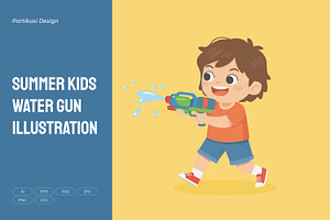 Summer Kids Water Gun Illustration, a Person Illustration by Partikusi Design
