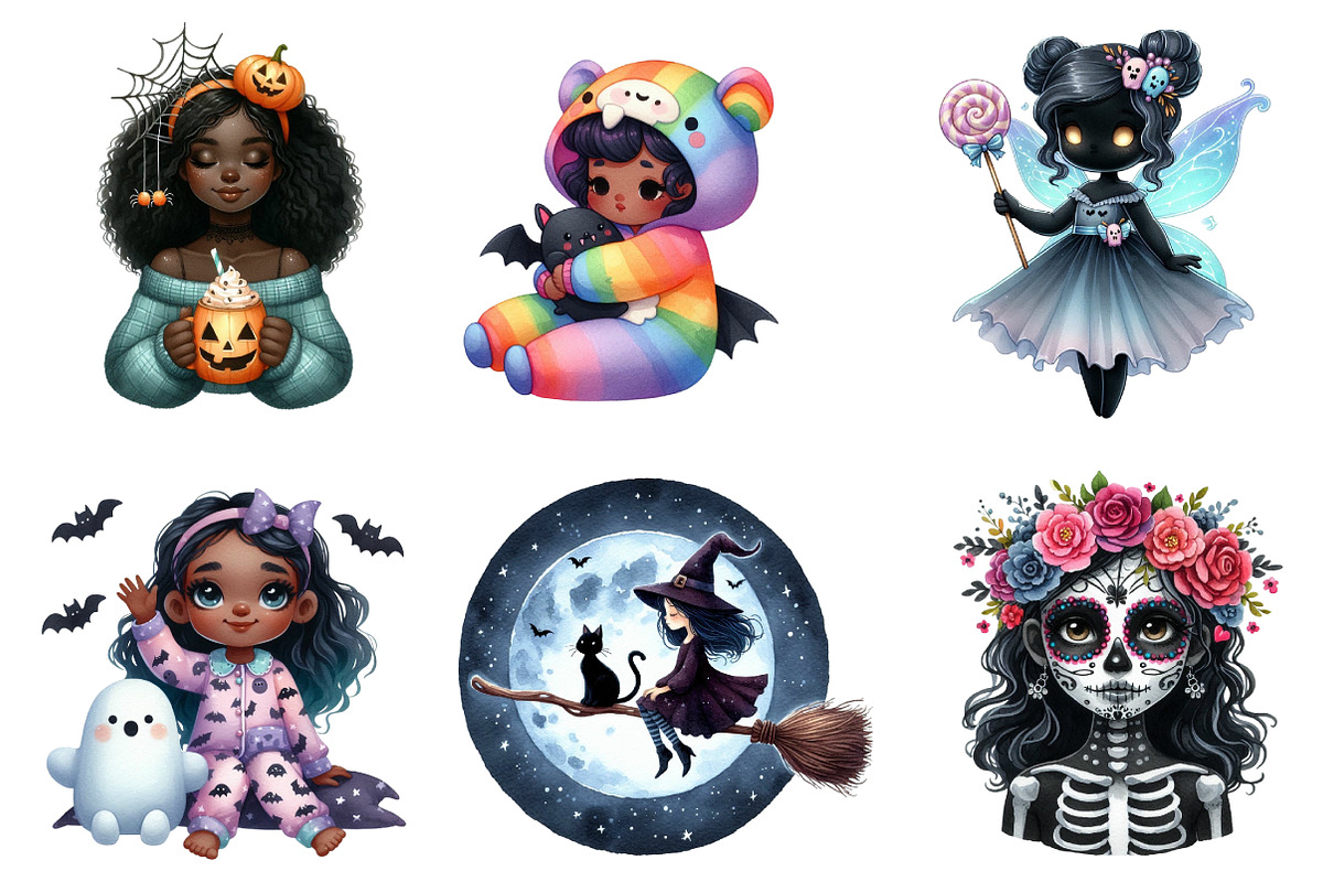 Black Girl Halloween Clipart Bundle, an Illustration by DreamArtGraphic (Photo 2 of 5)