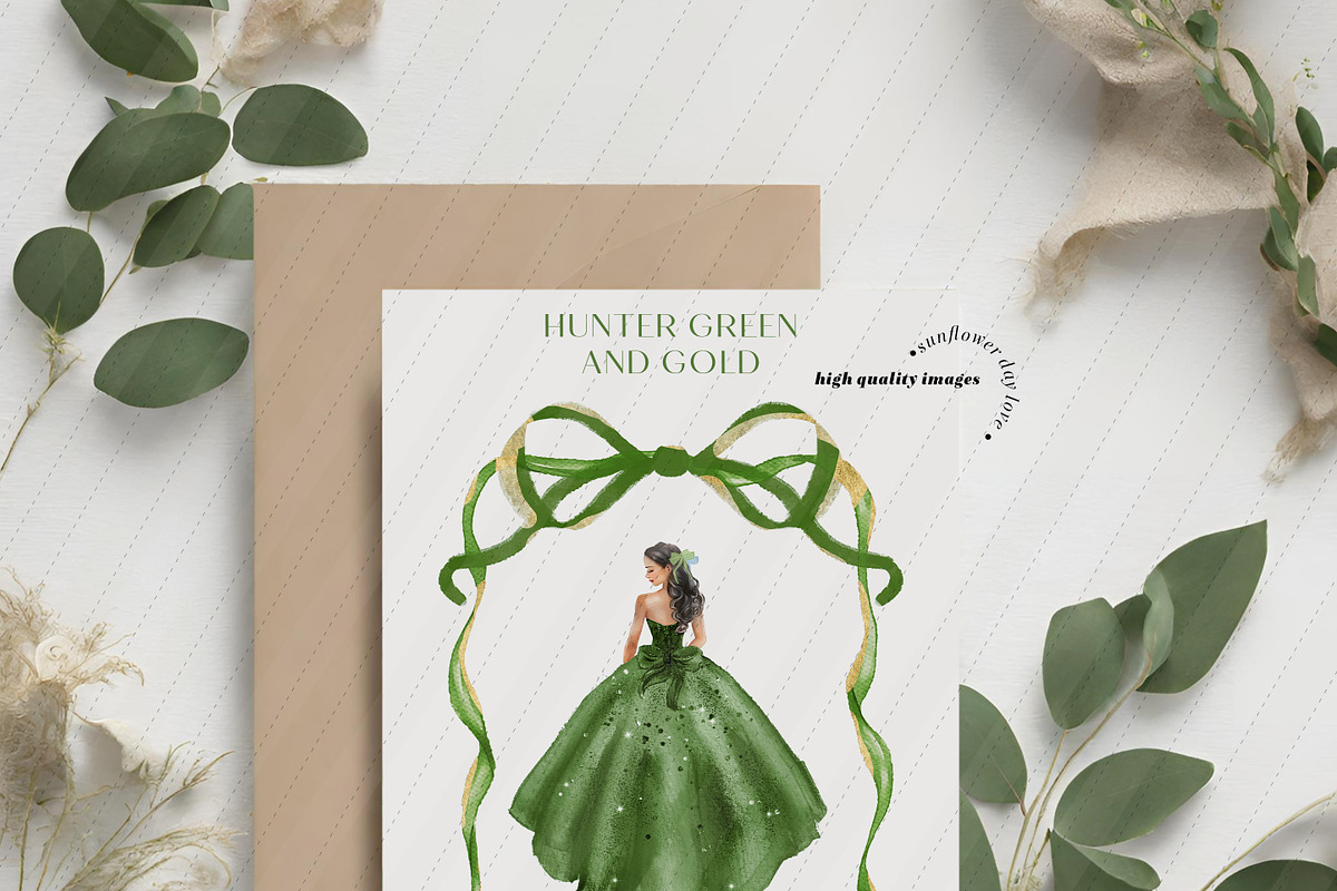 Hunter Green Gold Princess Clipart, an Illustration by Sunflower Day Love (Photo 4 of 4)