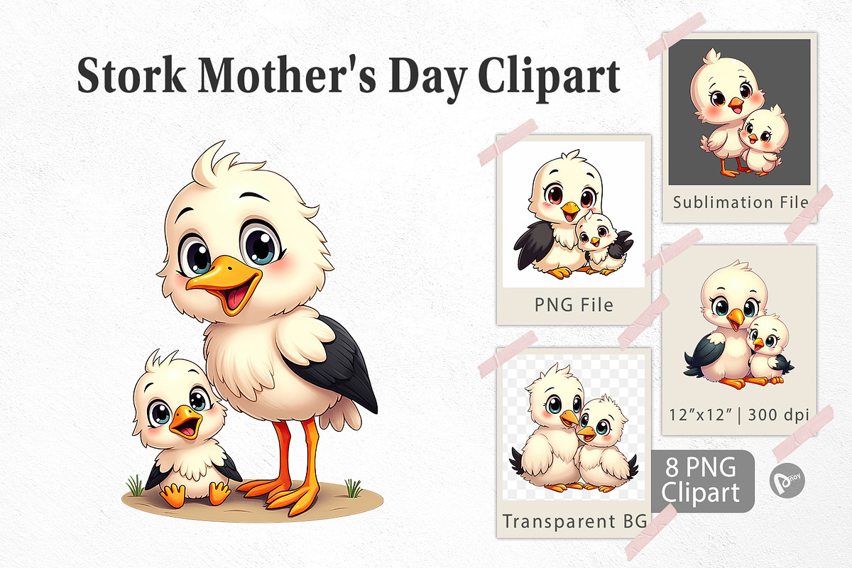 Stork Mother's Day Clipart, a Graphic by Artnoy (Photo 1 of 5)