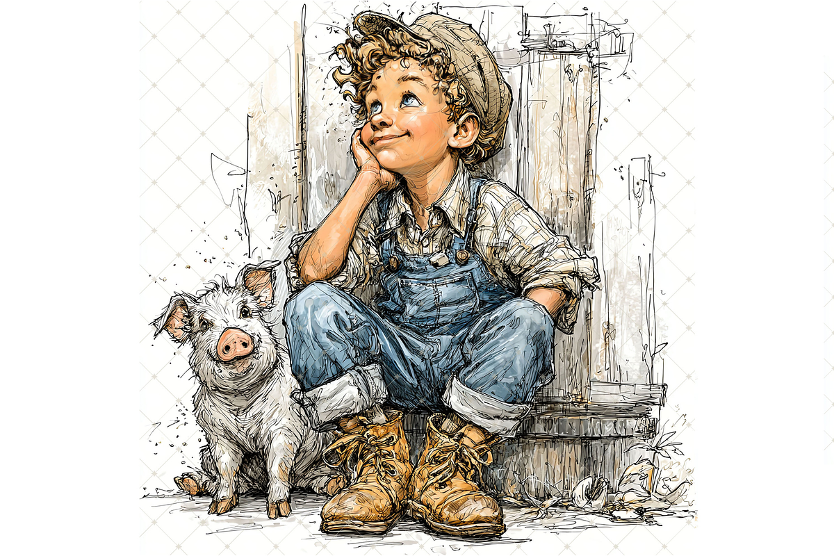 Boy and Piglet Clipart JPG, a Person Illustration by Memories By Lea (Photo 4 of 18)