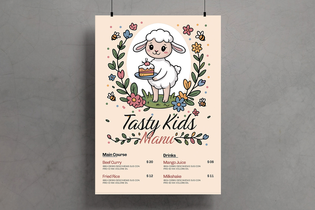Tasty Kids Menu Flyer Template, a Flyer Template by MightyDesign (Photo 1 of 6)