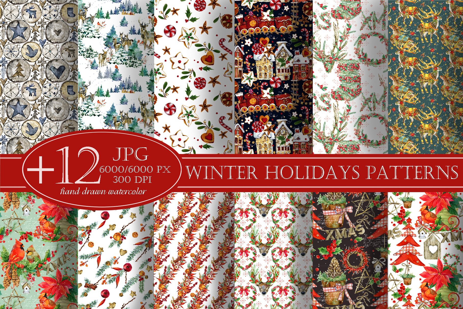 Winter holidays patterns set, a Pattern Graphic by FineArt