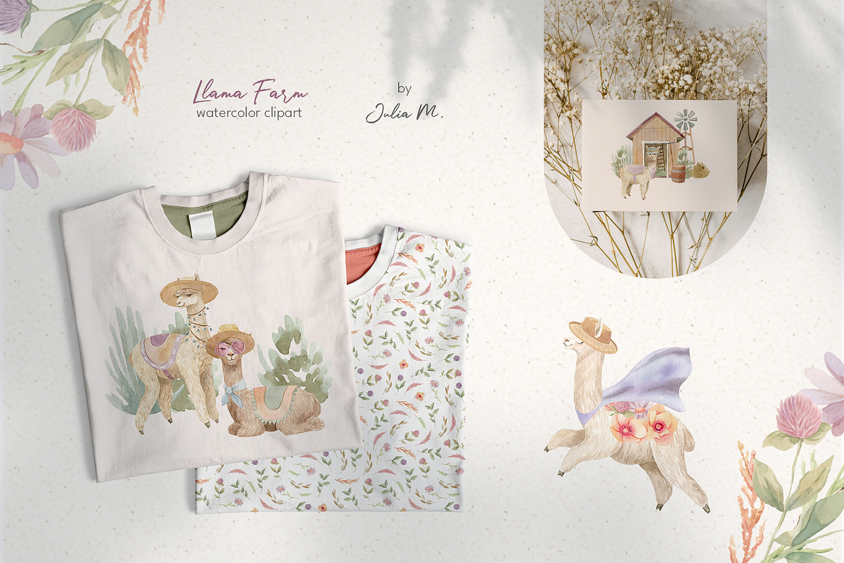 Llama Farm Watercolor Clipart, an Animal Illustration by Julia M. Watercolor (Photo 10 of 14)