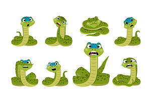 Set of cute cartoon scared snakes, an Animal Illustration by Stock-Smart-Start