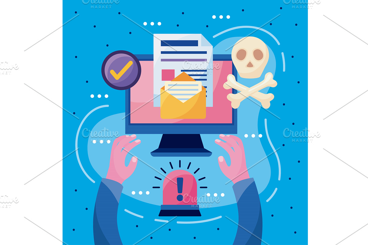 desktop with cyber attack, a Technology Illustration by studiogstock
