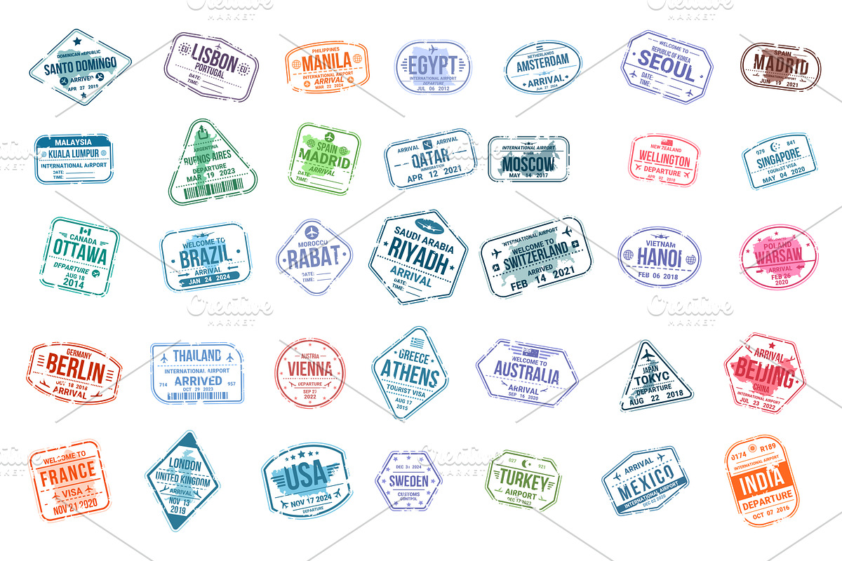 Passport travel stamps, an Illustration by Stock-Smart-Start