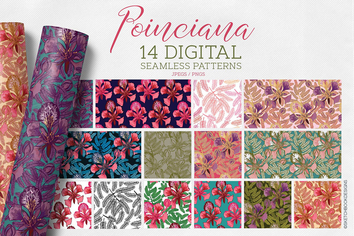 Poinciana Summer Pattern Set, a Pattern Graphic by Sketchbook Designs (Photo 2 of 8)