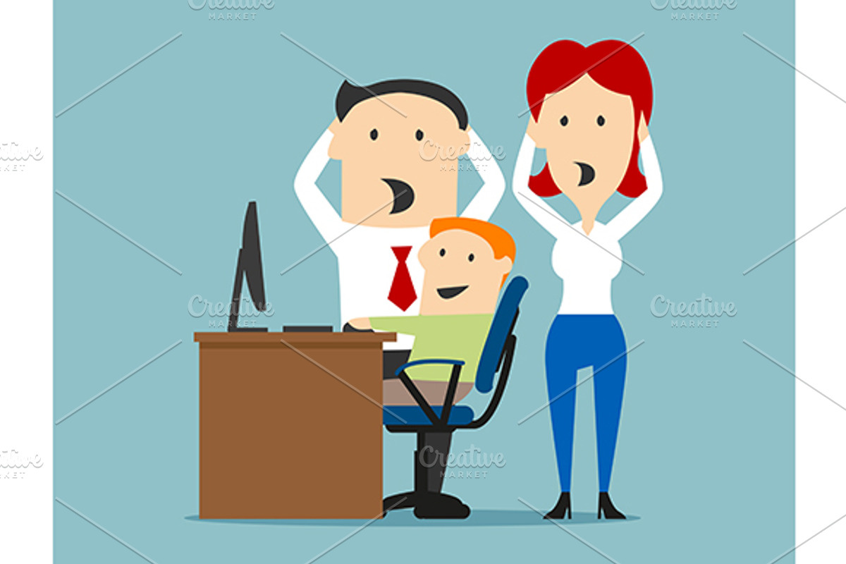 Shocked cartoon parents and son, a Graphic by Vector Tradition