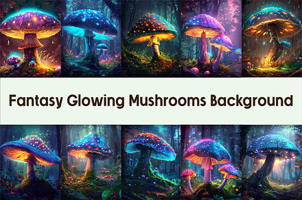 Fantasy Glowing Mushrooms Background, a Background Graphic by AdriOP