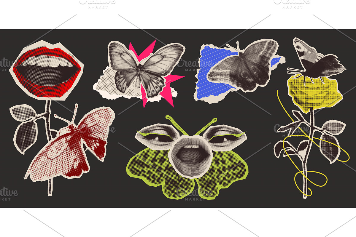 Halftone butterfly sticker collage, an Animal Illustration by art PVP - market