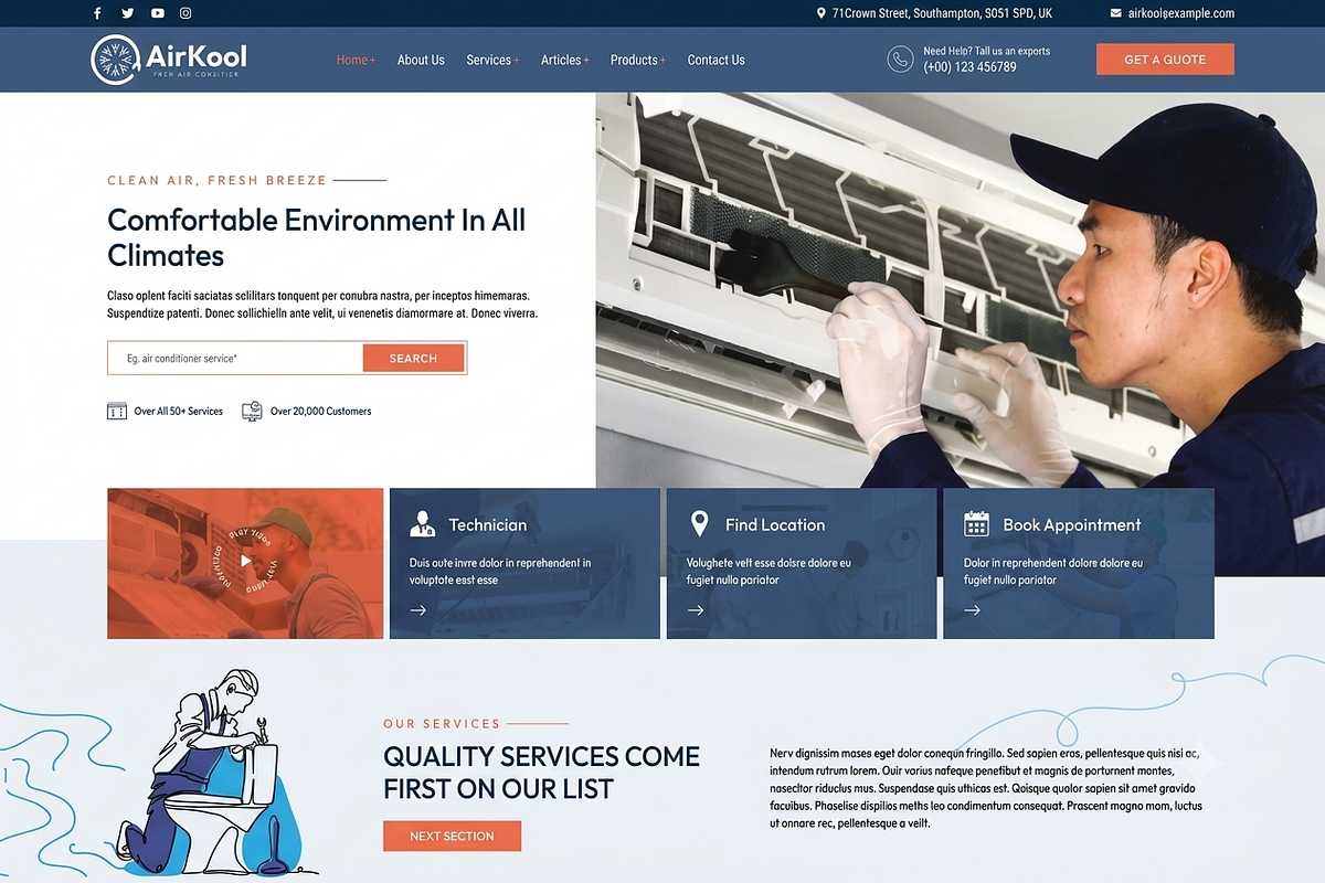Air Kool -Conditioning HVAC WP Theme, a WordPress Template by ThemesRain (Photo 2 of 3)