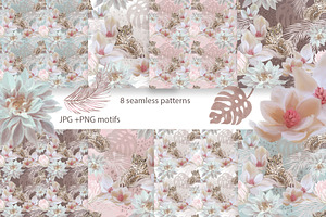 Leopard & Flowers Seamless Patterns