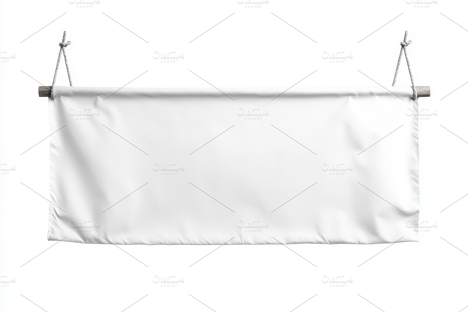 Blank white banner hanging on wooden, a Beauty & Fashion Photo by Pixeness Studio