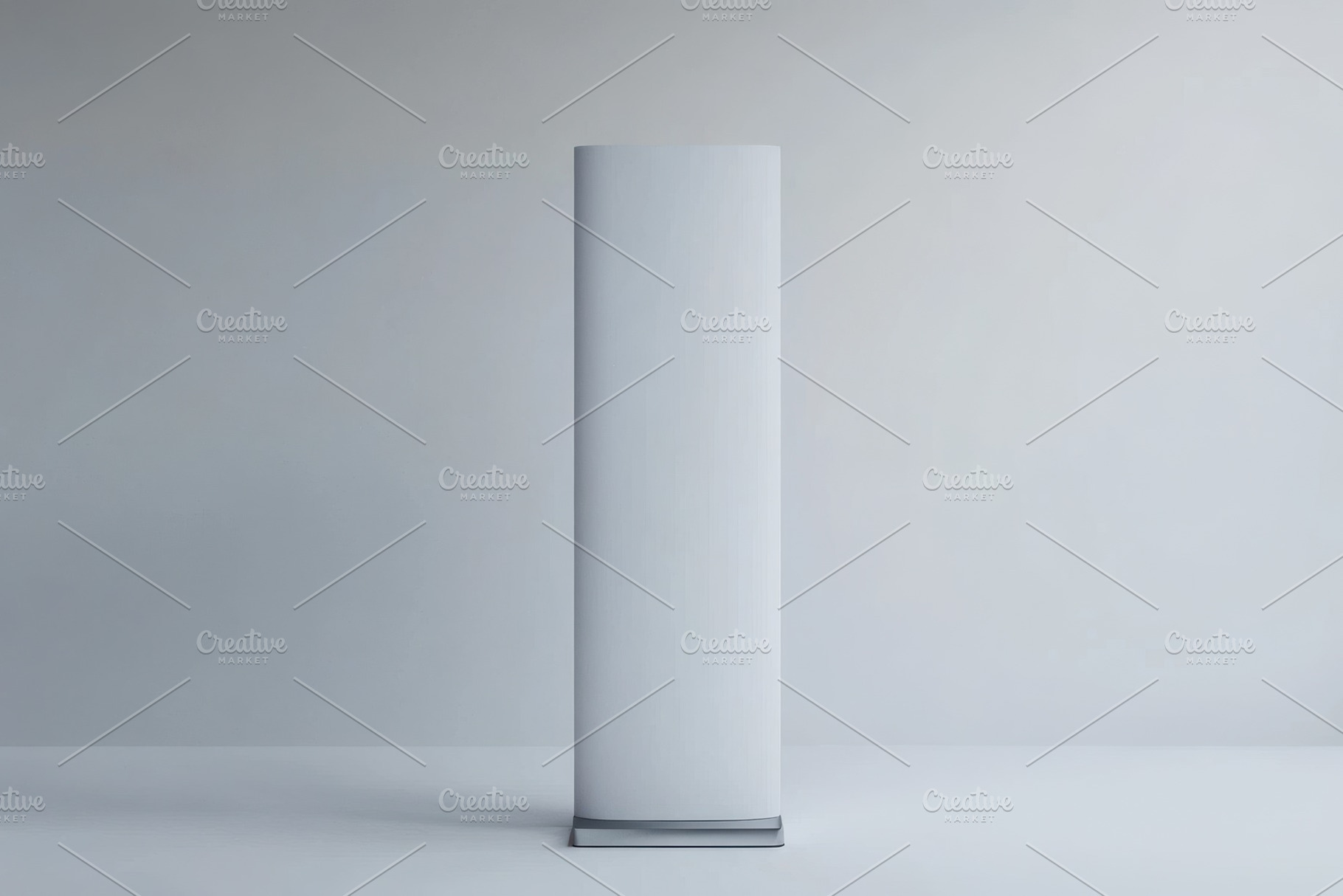 Tall white cylinder on a gray floor, a Background Photo by Pixeness Studio