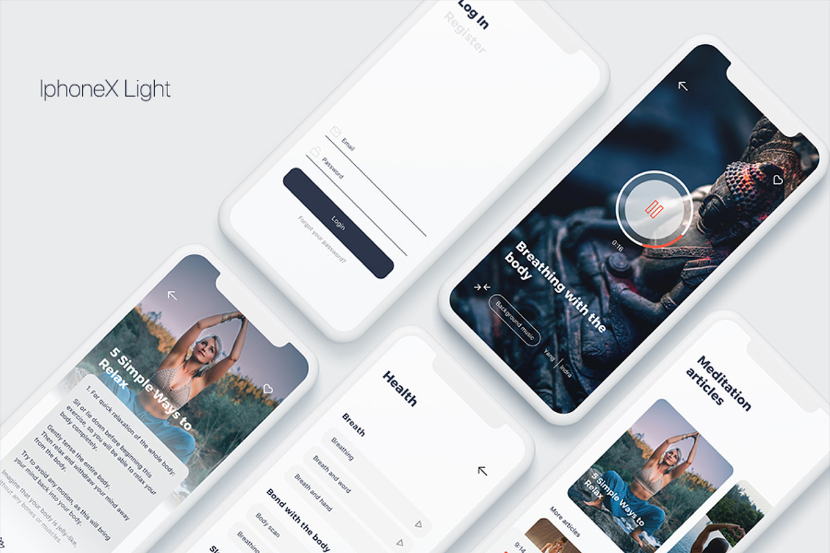 Namaste - Meditation Mobile App Sket, an UI Kit Template by uicube (Photo 3 of 5)
