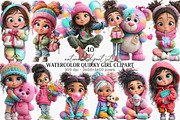 Watercolor Quirky Girl Clipart, an Illustration by Canvas Craft (Thumbnail 1 of 6)