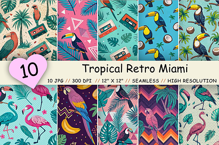 Tropical Retro Miami Seamless, a Pattern Graphic by FloridPrintables