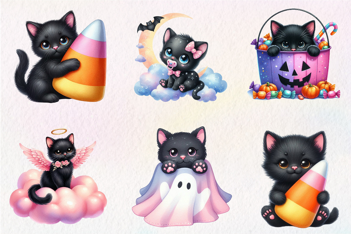 Nursery Halloween Black Cat Clipart, an Illustration by CreationArt (Photo 7 of 9)