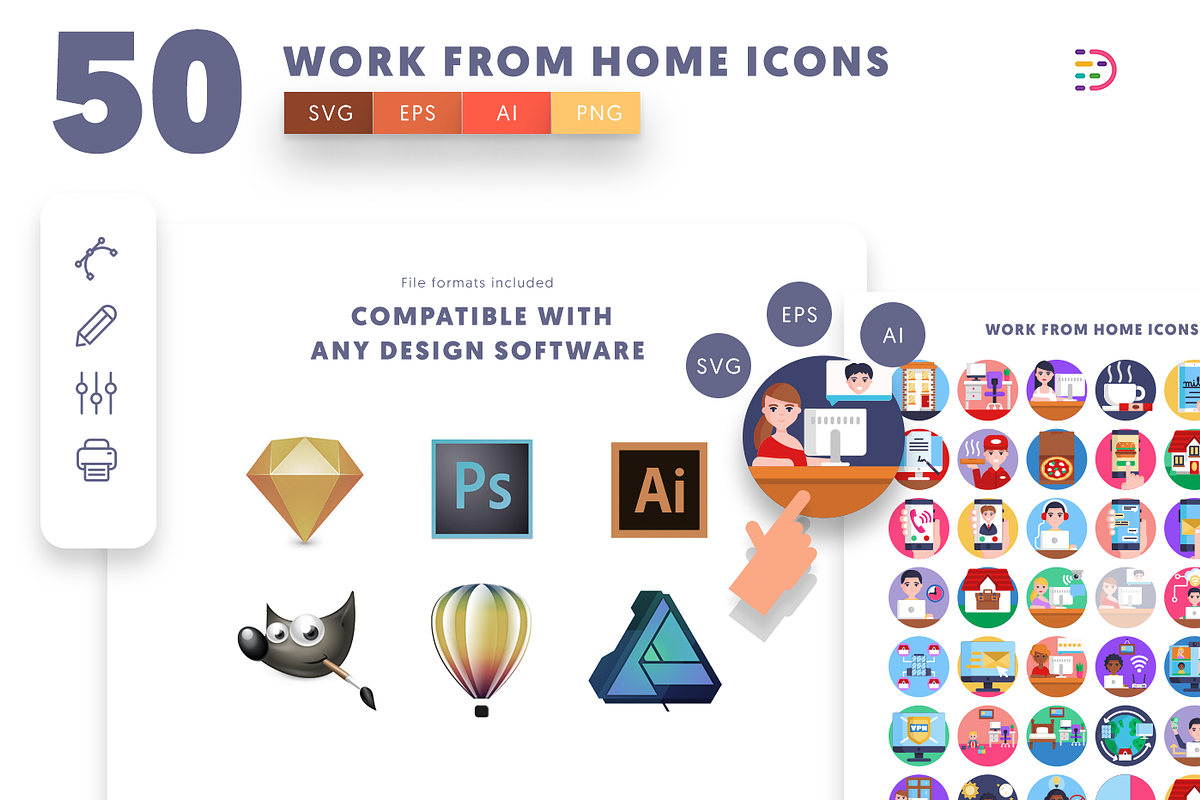 50 Work From Home Icons, an Outline Icon by Dighital (Photo 9 of 10)