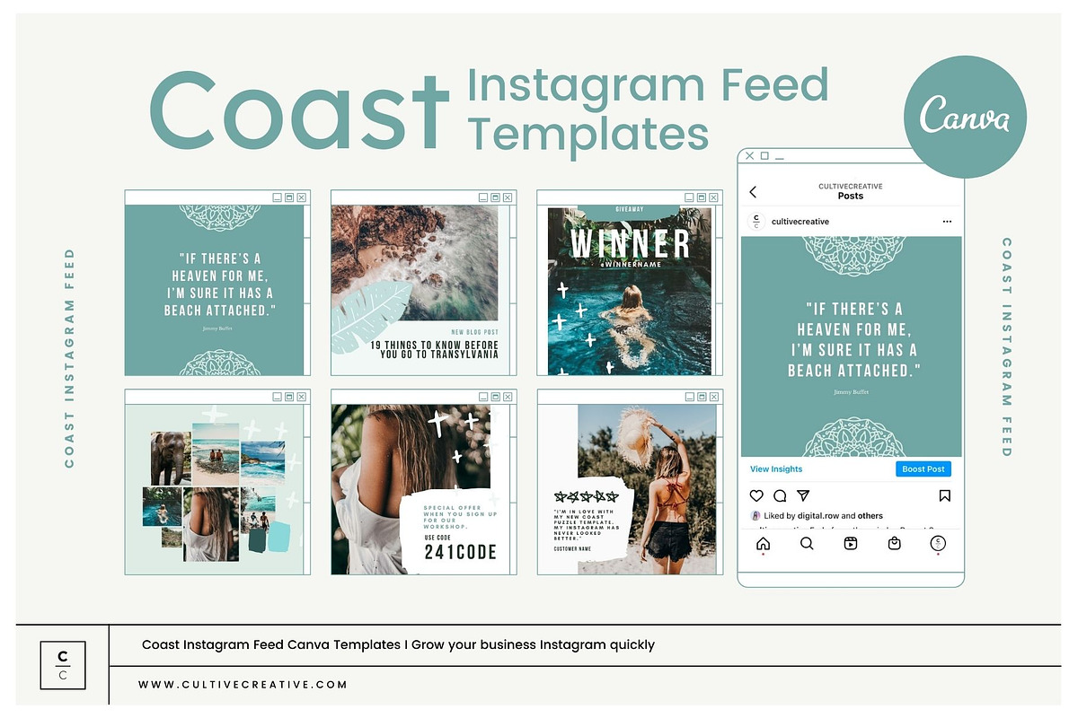 Coast Instagram Feed Canva Templates, a Social Media Template by Cultive Creative (Photo 1 of 12)