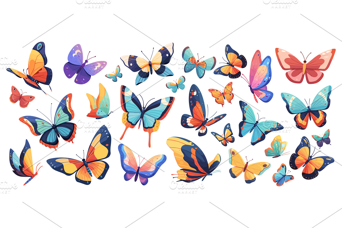 butterflies cartoon set. Colorful, an Animal Illustration by Stock-Smart-Start