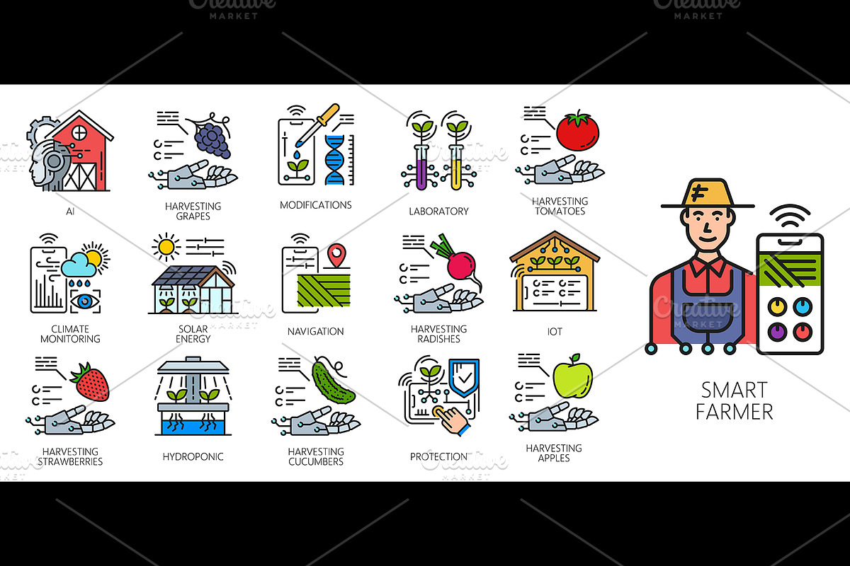 Robot smart farm line icons, a Technology Illustration by Vector Tradition (Photo 2 of 3)