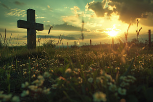 Cross on the meadow at sunset, a Holiday Photo by MistyDay