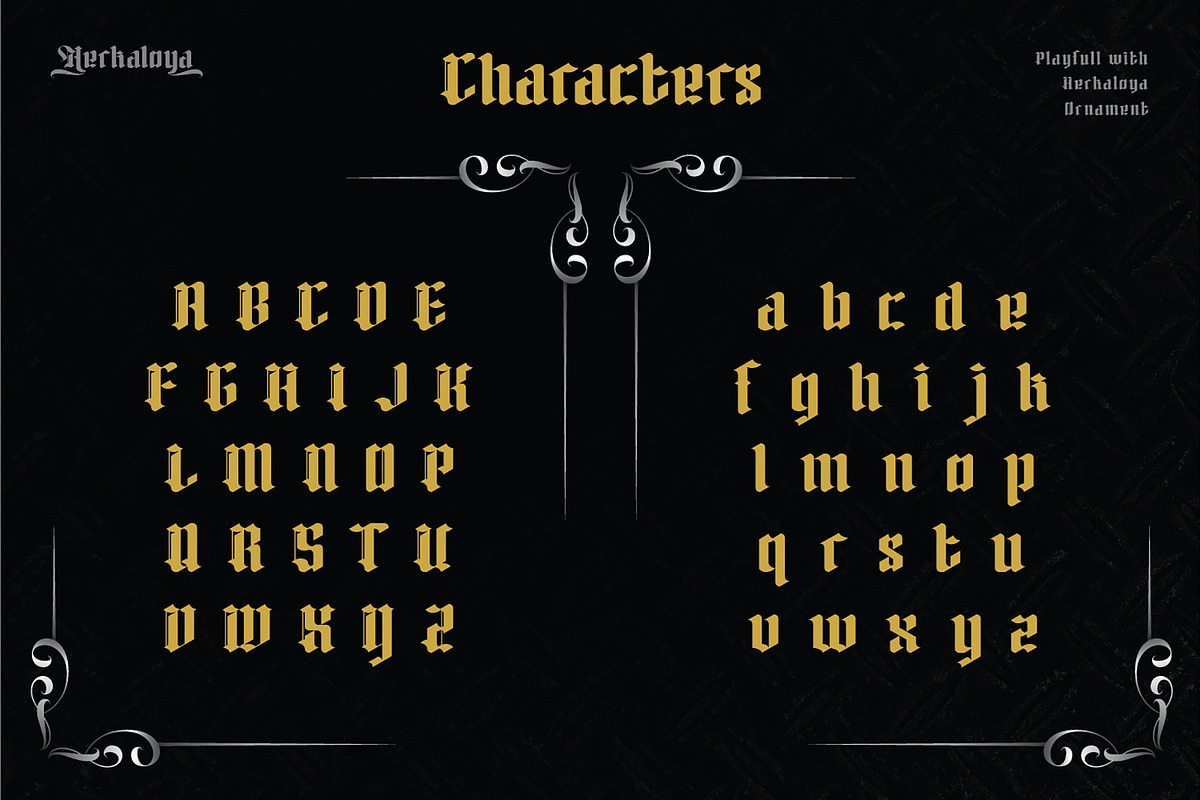 Herkaloya - Ornament Blackletter, a Blackletter Font by Ekahermawan (Photo 7 of 10)