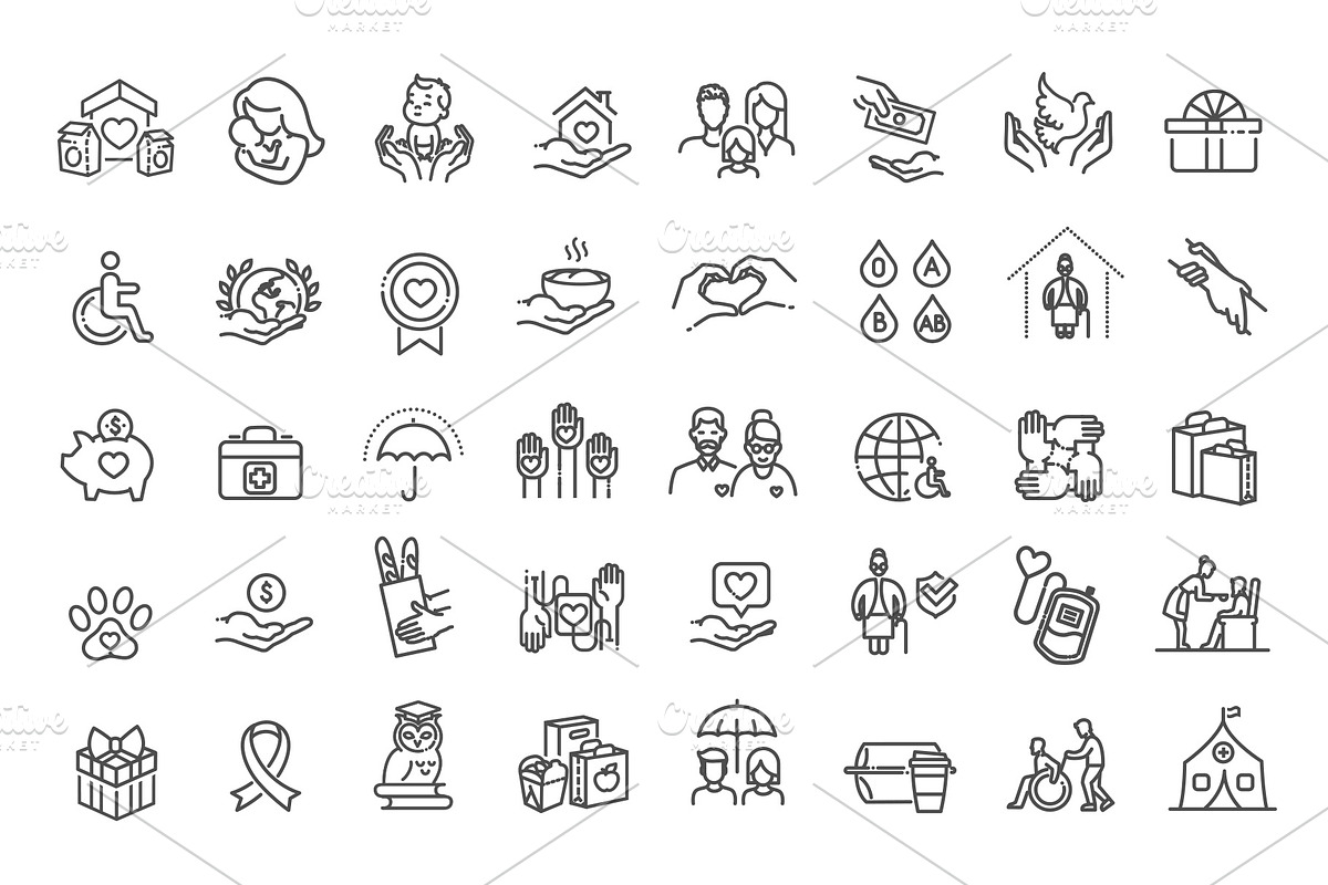 Charity and volunteering icon set, an Outline Icon by Tettygreen (Photo 2 of 2)