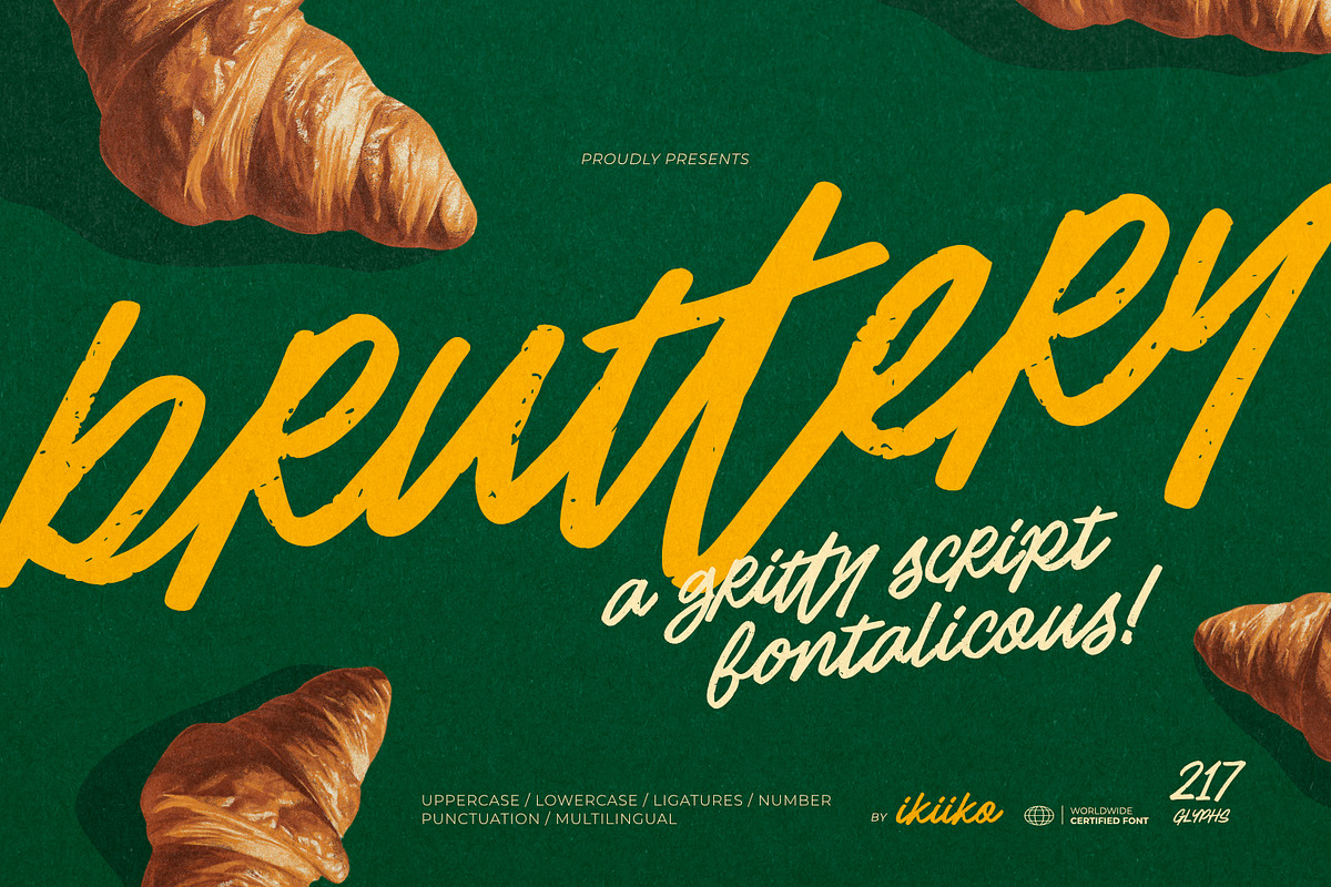 Bruttery - Gritty Script Font, a Script Font by ikiiko (Photo 1 of 7)