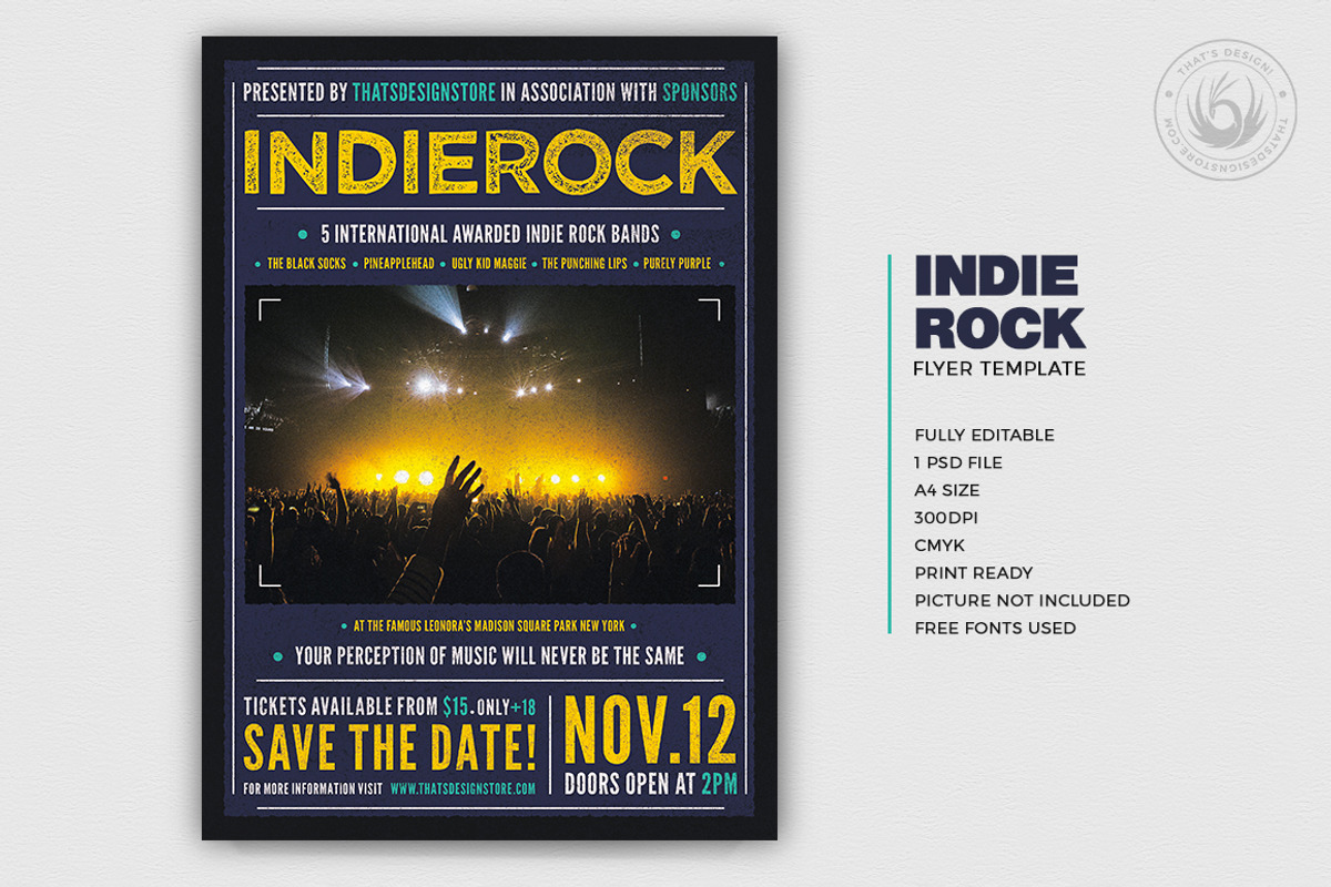 Indie Rock Flyer Template V1, a Flyer Template by ThatsDesignArt (Photo 2 of 8)