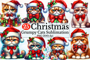 Watercolor Grumpy Christmas Cats Cl, a Seasonal Illustration by Rose Art (Thumbnail 1 of 7)