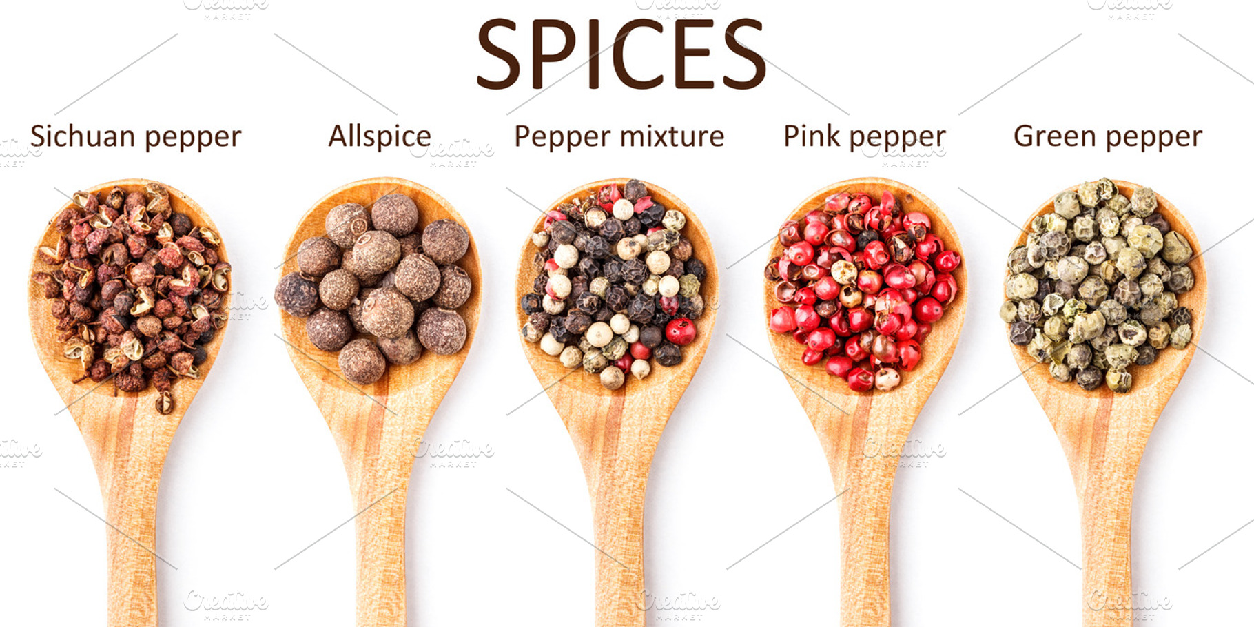 Collection Of Spices Containing Sichuan Pepper And Peppercorns