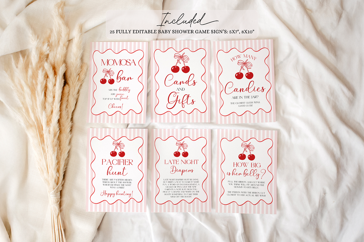 Cherry On Top Baby Shower Games, a Stationery Template by VeliusCreativeStudio (Photo 3 of 6)