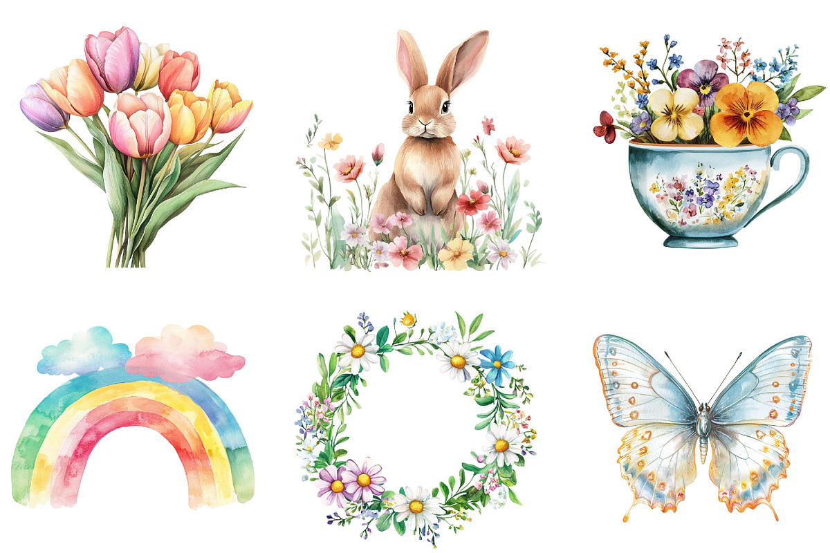 Watercolor Springtime Clipart PNG, an Illustration by Designking (Photo 4 of 5)