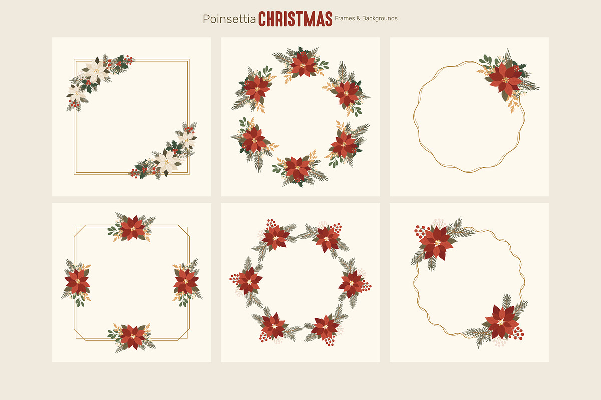 Poinsettia Christmas Backgrounds, a Seasonal Illustration by moja doodle (Photo 7 of 9)