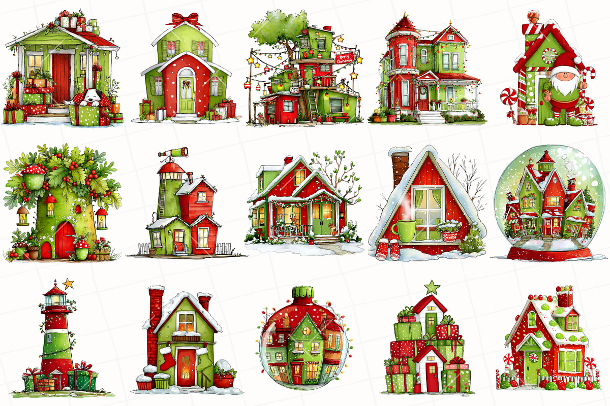 Whimsical Christmas House Clipart, an Illustration by OK Design (Photo 3 of 6)