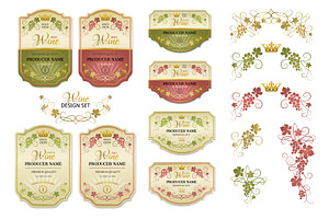 Wine labels and grape elements.