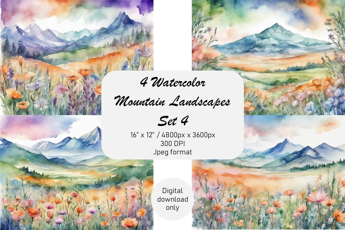 Watercolor Mountain Landscapes Set 4, a Decorative Illustration by Kat's Artful Creations (Photo 1 of 10)