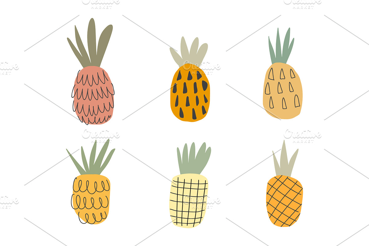 Hand drawn Pineapple Set, a Decorative Illustration by DikayaMiau (Photo 1 of 7)