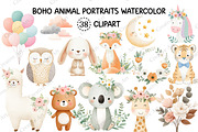 Boho Animal Portraits Watercolor Png, an Illustration by Creative Art (Thumbnail 1 of 10)