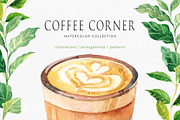 Coffee Corner watercolor, a Food Illustration by Volha Studio (Thumbnail 1 of 11)