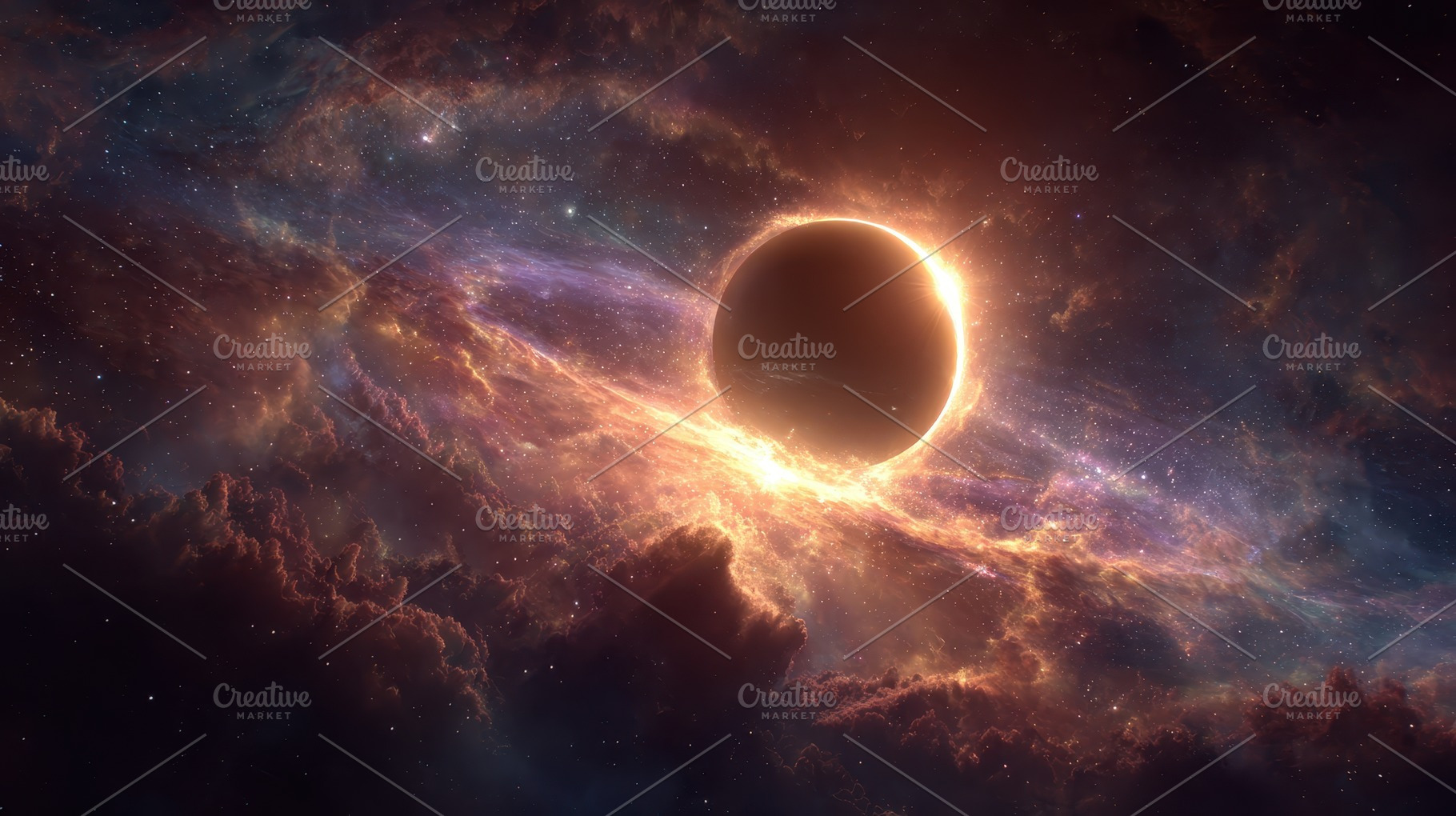 Celestial body in cosmic nebula glow, a Photo by Pixeness Studio